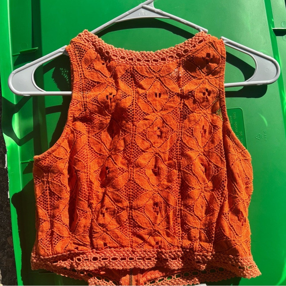 orange cropped sheer top